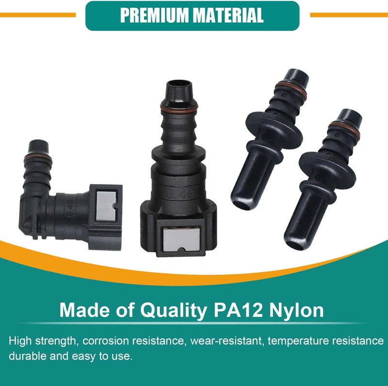 Dekiphox 2 Sets Fuel Line Quick Connect, Push-On Release Hose Connectors Straight & Elbow Pipe Connector Fittings SAE 9.49mm to ID 8mm - Image 4